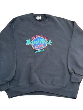Hard Rock Cafe Chicago XL Vintage Unisex Black Pullover Crew Neck Sweatshirt